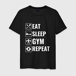 Футболка хлопковая мужская Eat sleep gym repeat, цвет: черный