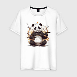 Футболка хлопковая мужская Спокойствие панды, цвет: белый