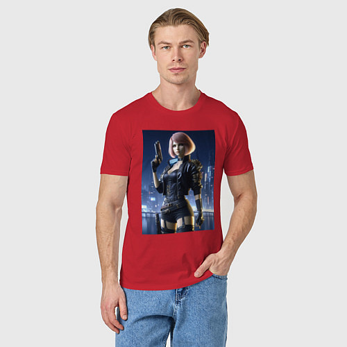 Мужская футболка Cyberpunk 2077 - ai art character / Красный – фото 3