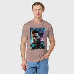 Футболка хлопковая мужская Cyber dude - ai art, цвет: пыльно-розовый — фото 2