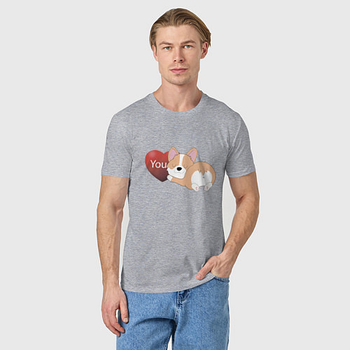 Мужская футболка Спящий корги с сердцем / Меланж – фото 3