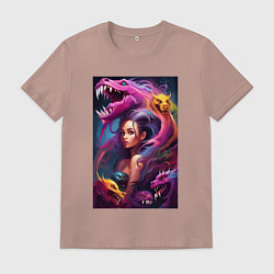 Футболка хлопковая мужская Ведьма и оборотни - хэллоуин нейросеть, цвет: пыльно-розовый