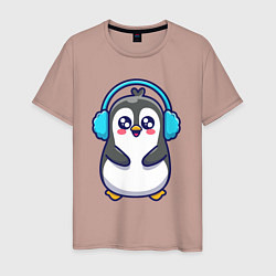 Футболка хлопковая мужская Милый пингвинчик, цвет: пыльно-розовый