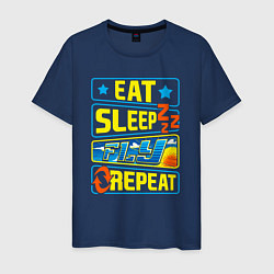 Футболка хлопковая мужская Eat sleep fly, цвет: тёмно-синий