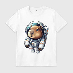Футболка хлопковая мужская Прикольный капибарыш космонавт - нейросеть, цвет: белый