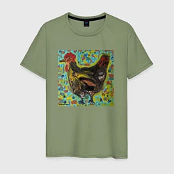 Футболка хлопковая мужская Пестрая курица, цвет: авокадо