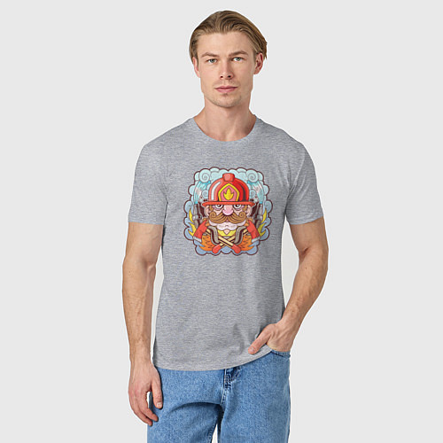 Мужская футболка Храбрый пожарный с усами / Меланж – фото 3