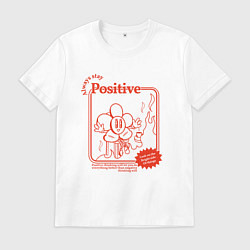 Футболка хлопковая мужская Цветок Оставайся позитивным, цвет: белый