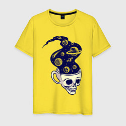 Футболка хлопковая мужская Dead drink space skull, цвет: желтый