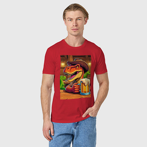 Мужская футболка Динозавр с кружкой пива / Красный – фото 3