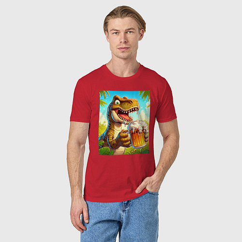Мужская футболка Дино с пивасиком - нейросеть / Красный – фото 3