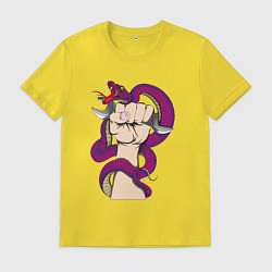 Футболка хлопковая мужская Кобра вьется вокруг руки механика, цвет: желтый