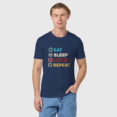 Мужская футболка Eat sleep roblox repeat art / Тёмно-синий – фото 3