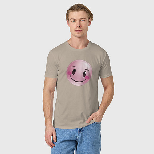 Мужская футболка Розовый смайлик / Миндальный – фото 3