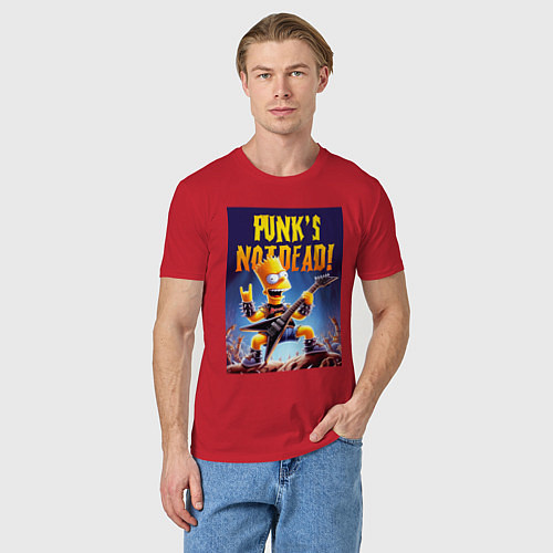 Мужская футболка Bart Simpson - punks not dead / Красный – фото 3