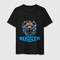 Футболка хлопковая мужская Russian bear head, цвет: черный