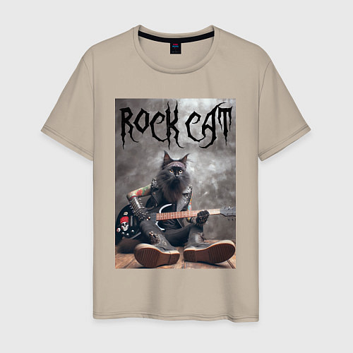 Мужская футболка Rock cat - ai art / Миндальный – фото 1