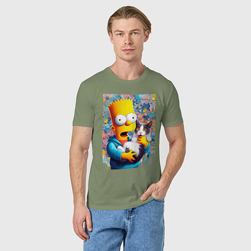 Мужская футболка Bart Simpson with a kitten - ai art / Авокадо – фото 3