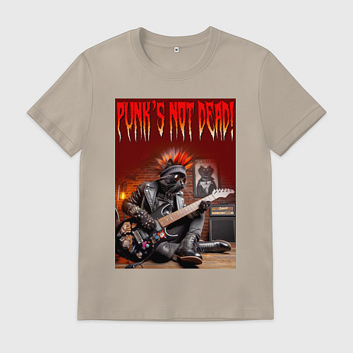 Мужская футболка Котяра гитарист - панк не умер / Миндальный – фото 1
