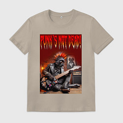 Футболка хлопковая мужская Котяра гитарист - панк не умер, цвет: миндальный