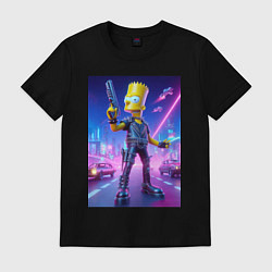 Футболка хлопковая мужская Cyber Bart - neon glow ai art, цвет: черный