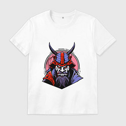 Футболка хлопковая мужская Samurai evil face, цвет: белый