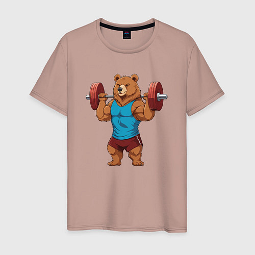 Мужская футболка Медведь со штангой / Пыльно-розовый – фото 1