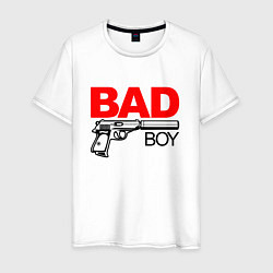 Футболка хлопковая мужская Bad boy with gun, цвет: белый