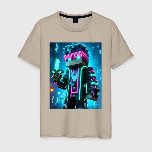 Мужская футболка Minecraft - neon character ai art / Миндальный – фото 1