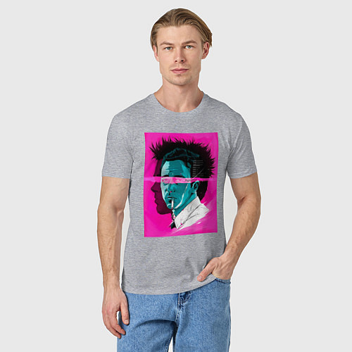 Мужская футболка Fight club pink poster / Меланж – фото 3