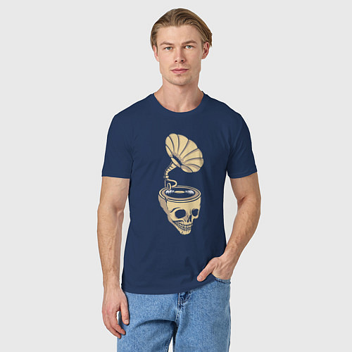 Мужская футболка Skull vinyl / Тёмно-синий – фото 3