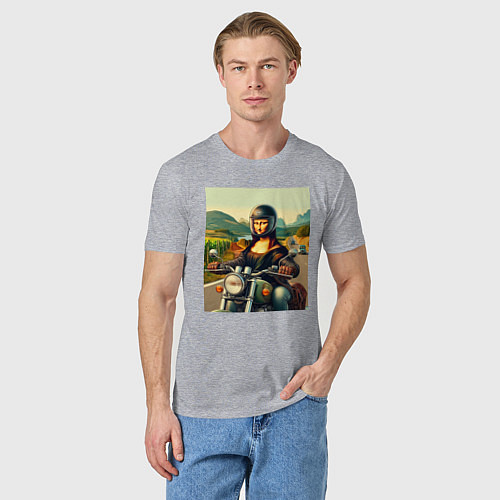 Мужская футболка Mona Lisa on a motorcycle - ai art / Меланж – фото 3