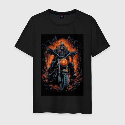 Мужская футболка Скелет сатаны едет на старом мотоцикле / Черный – фото 1