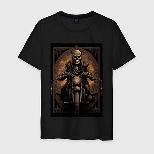 Мужская футболка Старый скелет едет на старом мотоцикле / Черный – фото 1