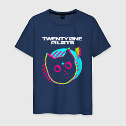Футболка хлопковая мужская Twenty One Pilots rock star cat, цвет: тёмно-синий