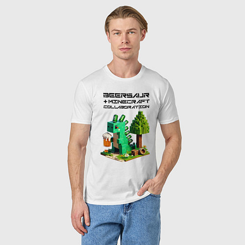 Мужская футболка Collaboration of Minecraft and beersaur - ai art / Белый – фото 3