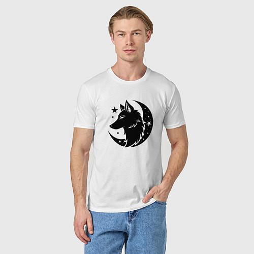 Мужская футболка Волк силуэт и луна / Белый – фото 3