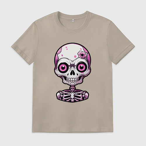 Мужская футболка Розовый скелет с большими глазами / Миндальный – фото 1