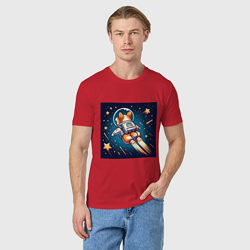Мужская футболка Реактивный корги в космосе / Красный – фото 3