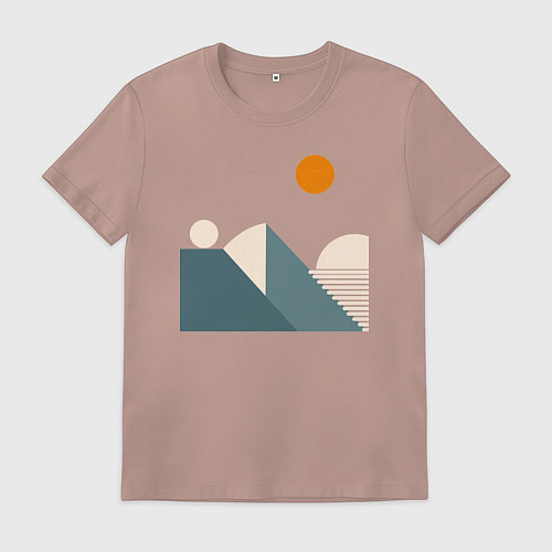 Мужская футболка Горы и солнце минимализм абстакция / Пыльно-розовый – фото 1