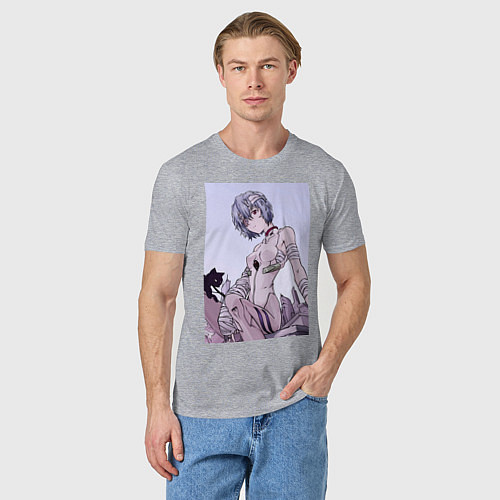 Мужская футболка Евангелион Рей Аянами кот / Меланж – фото 3