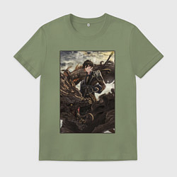 Футболка хлопковая мужская Чжун Ли - дракон, цвет: авокадо