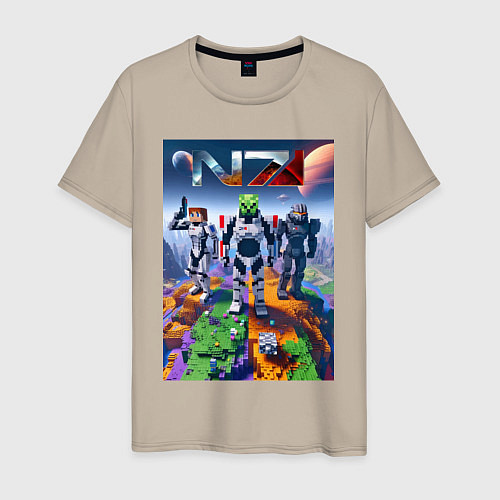 Мужская футболка Mass effect and Minecraft - ai art collaboration / Миндальный – фото 1