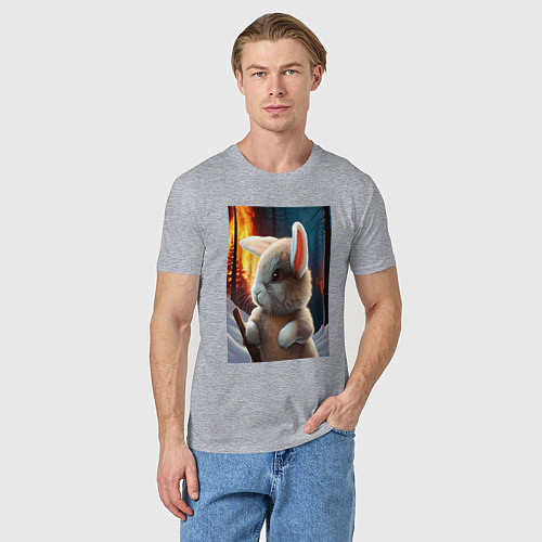 Мужская футболка Заяц в огненном лесу / Меланж – фото 3