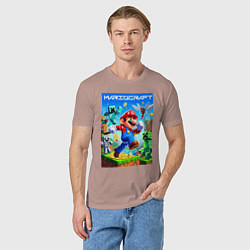 Футболка хлопковая мужская Mario in Minecraft - ai art collaboration, цвет: пыльно-розовый — фото 2