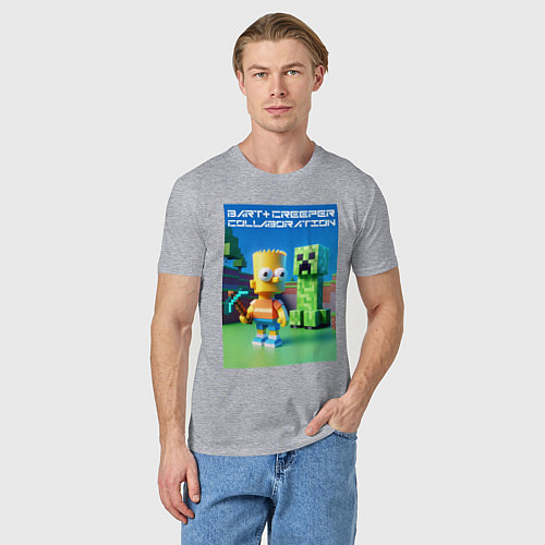 Мужская футболка Bart and Creeper - collaboration ai art / Меланж – фото 3
