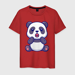 Футболка хлопковая мужская Удивлённая панда, цвет: красный