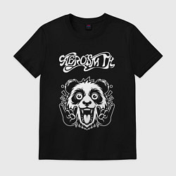Футболка хлопковая мужская Aerosmith rock panda, цвет: черный