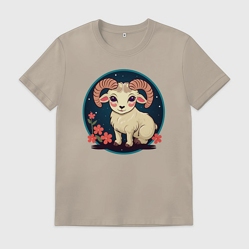 Мужская футболка Барашек знак зодиака Овен на фоне цветов / Миндальный – фото 1