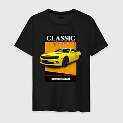 Футболка хлопковая мужская Спорткар Chevrolet Camaro, цвет: черный